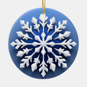 Detailed White Snowflake Design Ceramic Tree Decoration