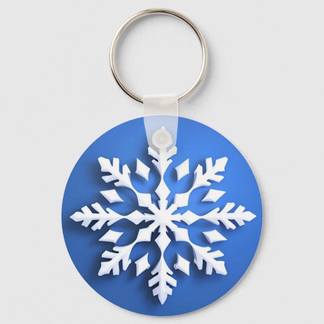 Detailed White Snowflake Design Key Ring (Front)