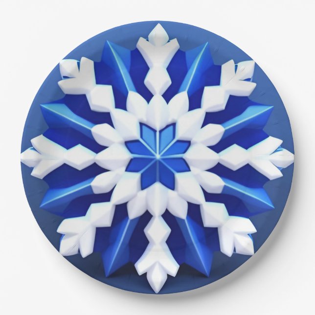 Detailed White Snowflake Design Paper Plate (Front)
