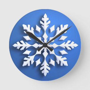 Detailed White Snowflake Design Round Clock