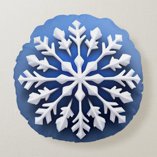 Detailed White Snowflake Design Round Cushion (Front)