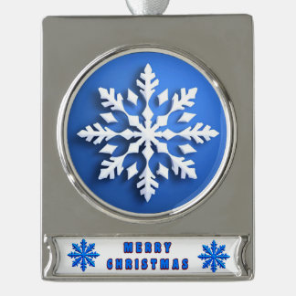 Detailed White Snowflake Design Silver Plated Banner Ornament
