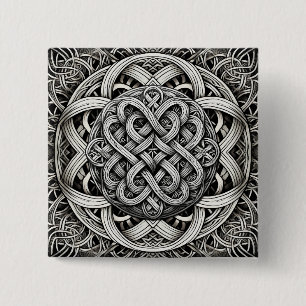 Detaillierte Schwarz-Weißer keltischer Knoten 0001 15 Cm Square Badge
