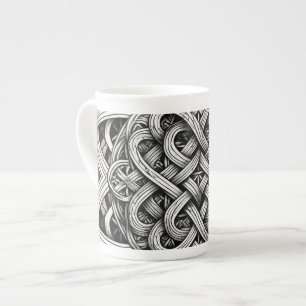 Detaillierte Schwarz-Weißer keltischer Knoten 0001 Bone China Mug