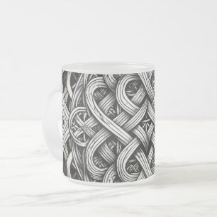Detaillierte Schwarz-Weißer keltischer Knoten 0001 Frosted Glass Coffee Mug
