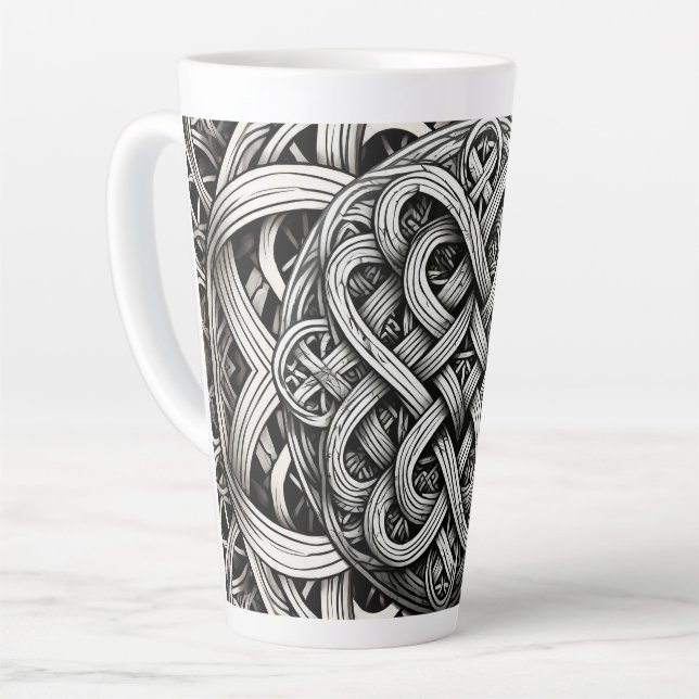 Detaillierte Schwarz-Weißer keltischer Knoten 0001 Latte Mug (Left Angle)
