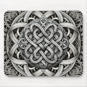 Detaillierte Schwarz-Weißer keltischer Knoten 0001 Mouse Mat