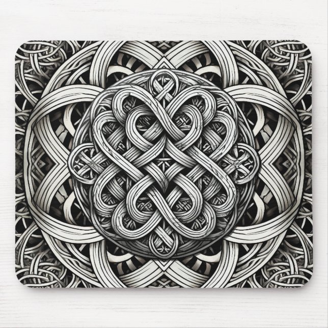 Detaillierte Schwarz-Weißer keltischer Knoten 0001 Mouse Mat (Front)