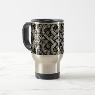 Detaillierte Schwarz-Weißer keltischer Knoten 0001 Travel Mug