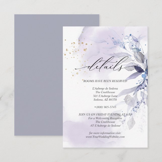 Details 3 Elegant Violet Watercolor Foliage Invitation (Front/Back)