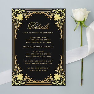 Details Black Faux Gold Elegant Vintage Wedding Enclosure Card