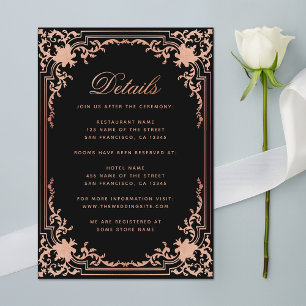 Details Black Pink Vintage Elegant Script Wedding Enclosure Card