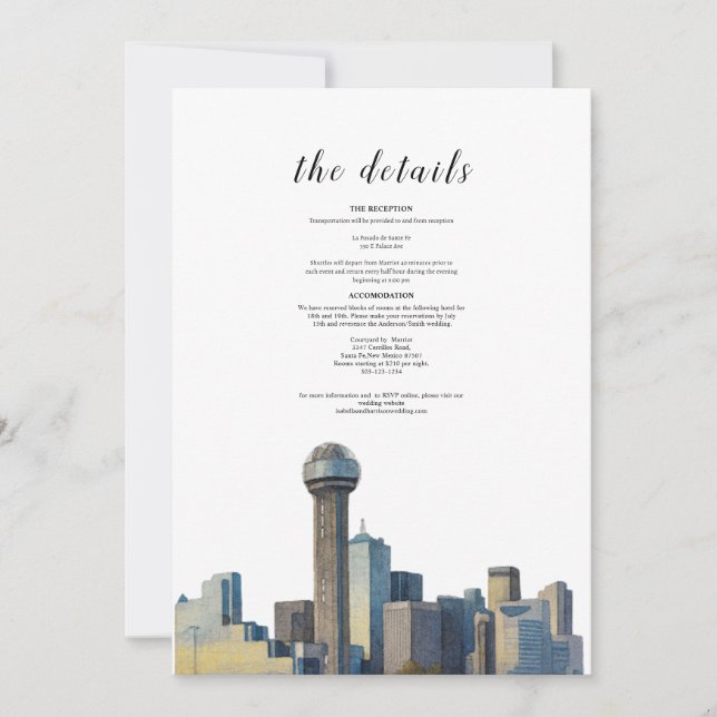 Details Card- Dallas Texas Invitation (Front)