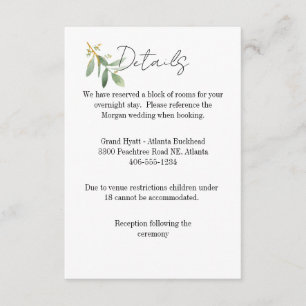Details Card for any wedding Watercolor leaf