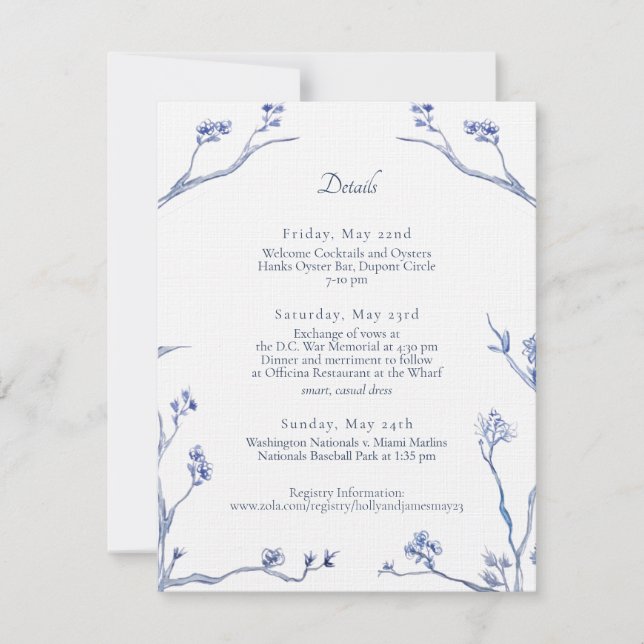 Details card for Holly and James DC wedding (Front)