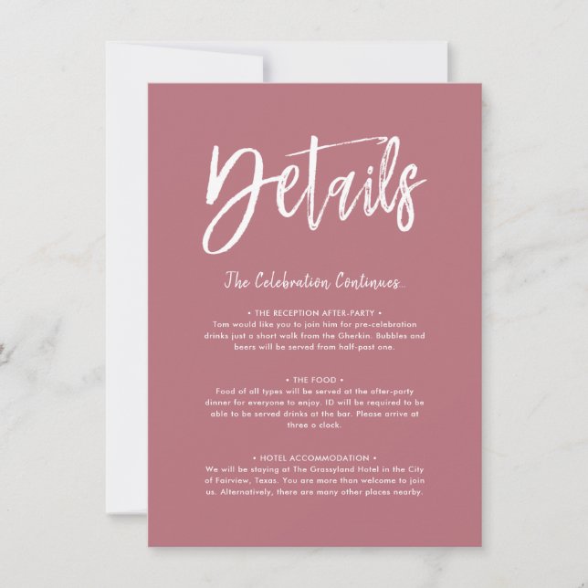 Details Card | Solid Rose Gold Colour Script (Front)