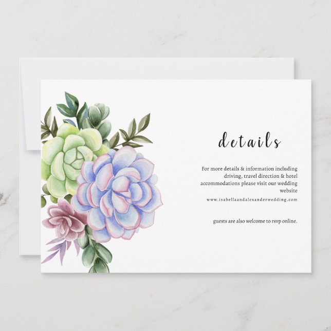  Details card- Succulent flower Invitation (Front)