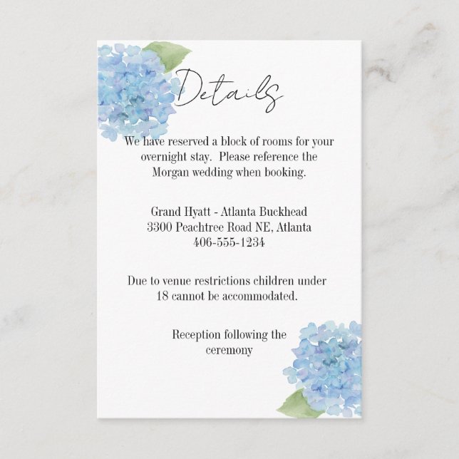 Details Card Wedding Hydrangea (Front)