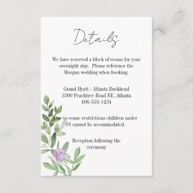 Details Card Wedding lavender purple (Front)