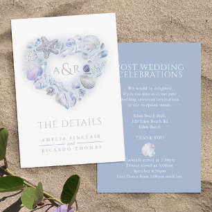 Details changes heart shells beach blue wedding enclosure card