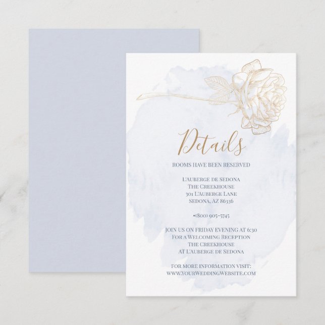 DETAILS | Dusty Blue Watercolor Gold Rose Invitation (Front/Back)