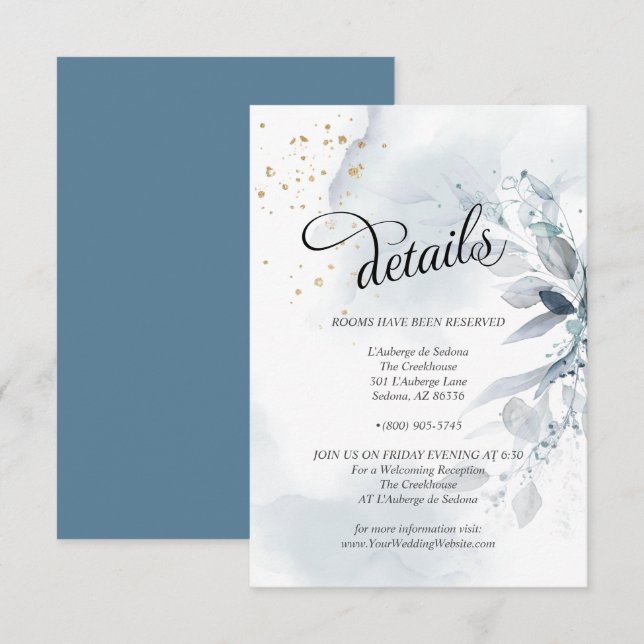 Details Elegant Dusty Blue Watercolor Foliage Invitation (Front/Back)
