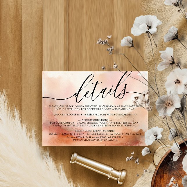 Details Elegant Rose Gold Watercolor Wedding RSVP Card (Creator Uploaded)