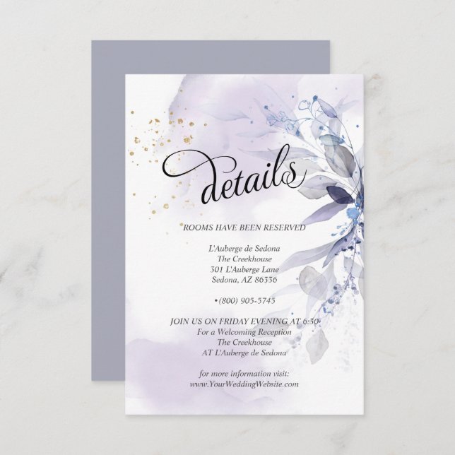 Details Elegant Violet Watercolor Foliage Invitation (Front/Back)