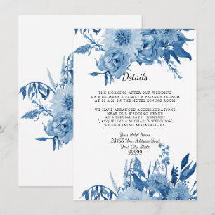 Details Hotel Accommodations Blue n White Floral Invitation