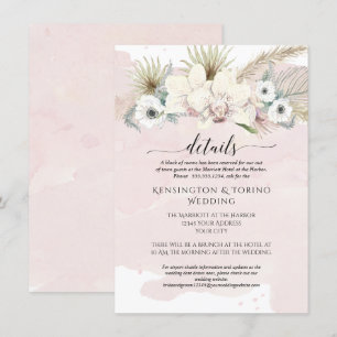 Details Modern Simple Pink White Floral Wedding Invitation
