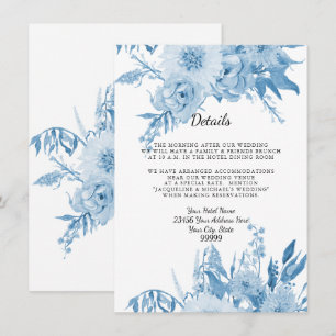 Details n Hotel Elegant Light Blue n White Floral Invitation