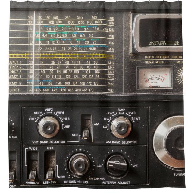 Details of an old am radio receiver shower curtain (Front)