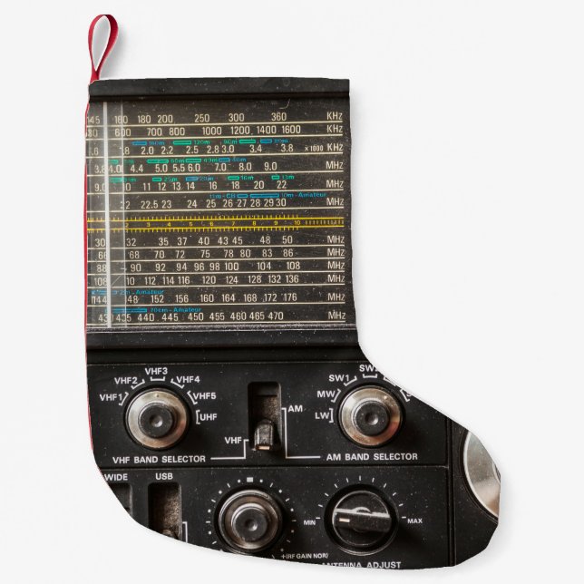 Details of an old am radio receiver small christmas stocking (Front)