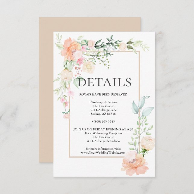 DETAILS | Pastel  Coral Ivory Floral Spray Invitation (Front/Back)