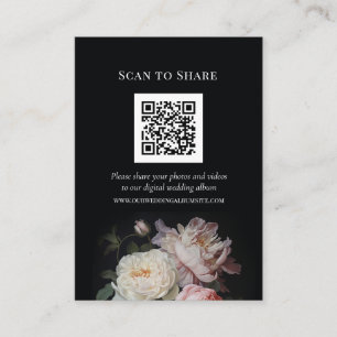 Details/Scan to Share Pink Rose Moody Wedding Enclosure Card
