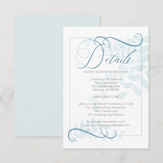 DETAILS | Teal Blue Accents Pale Blue Leaves Invitation (Front/Back)