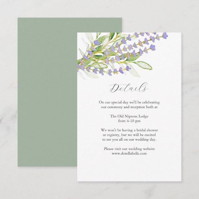 Details Wedding Enclosure Card Watercolor Lavender (Front/Back)