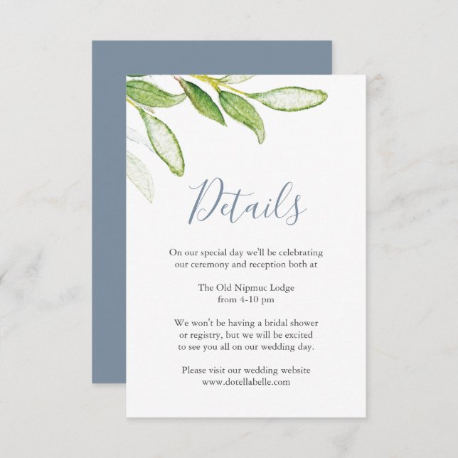 Details Wedding Enclosure Card Watercolor Leaves  (Front/Back)