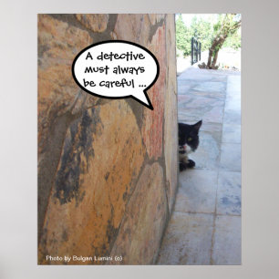 DETECTIVE CAT BEHIND THE STONE WALL / Father's Day Poster