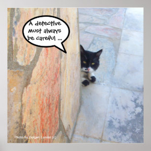 DETECTIVE CAT BEHIND THE STONE WALL / Father's Day Poster