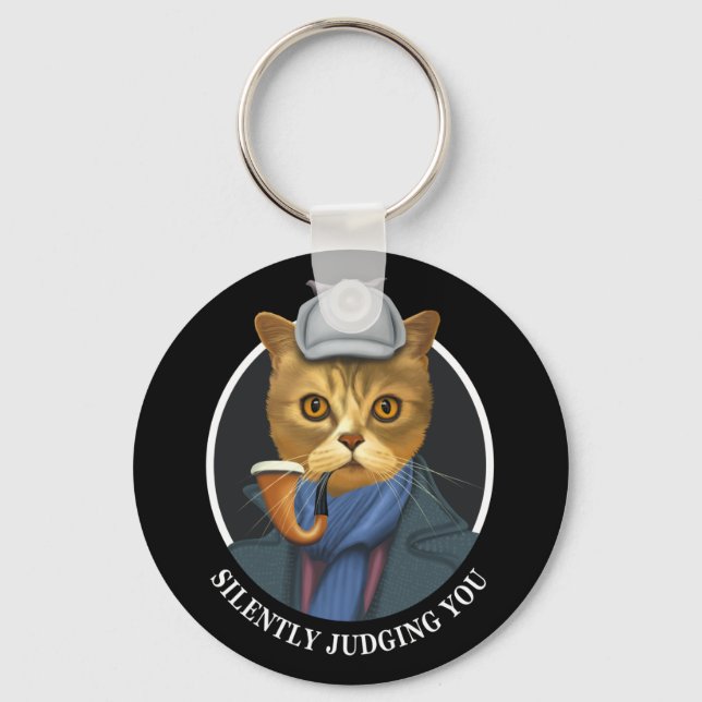 Detective Cat - Silently Judging You Key Ring (Front)