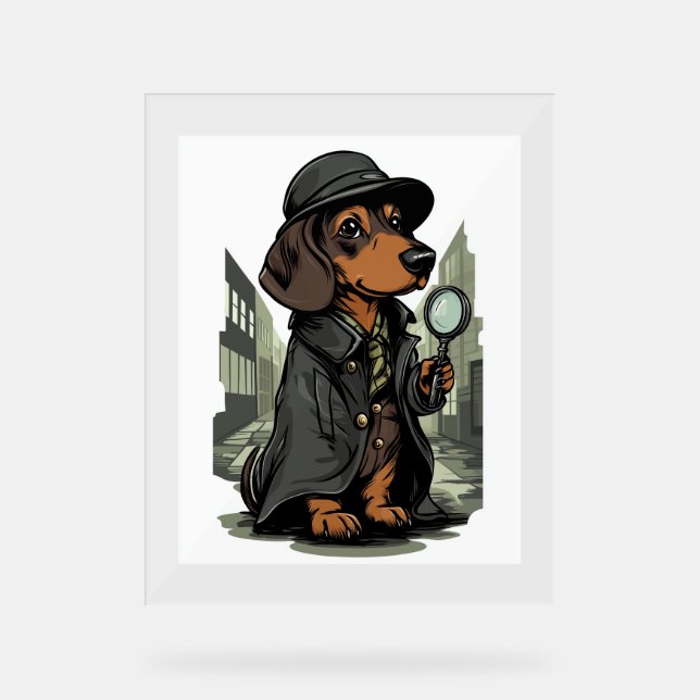 Detective Dachshund – Mystery Solving Dog Acrylic Sign (Front)