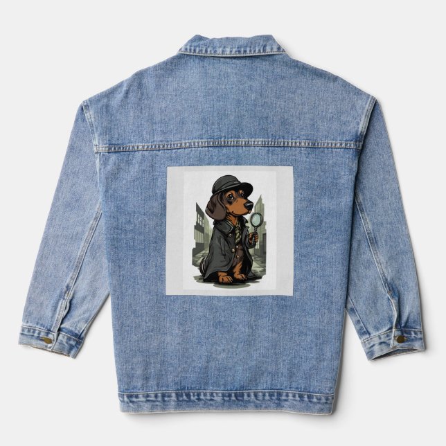 Detective Dachshund � Mystery Solving Dog Denim Jacket (Back)