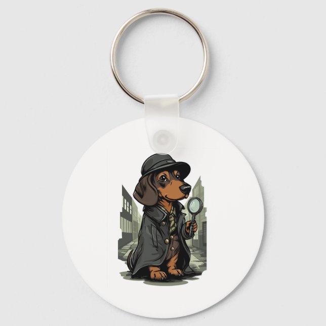 Detective Dachshund � Mystery Solving Dog Key Ring (Front)