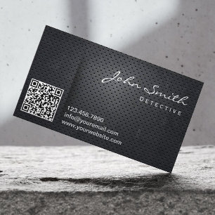 Detective Grunge Black Metal QR Code Business Card