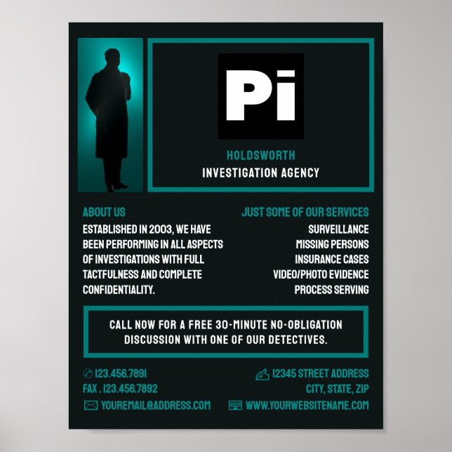 Detective Logo, Private Detective Investigator Poster (Front)