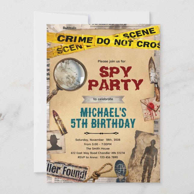 Detective Mystery Birthday Invitation (Front)