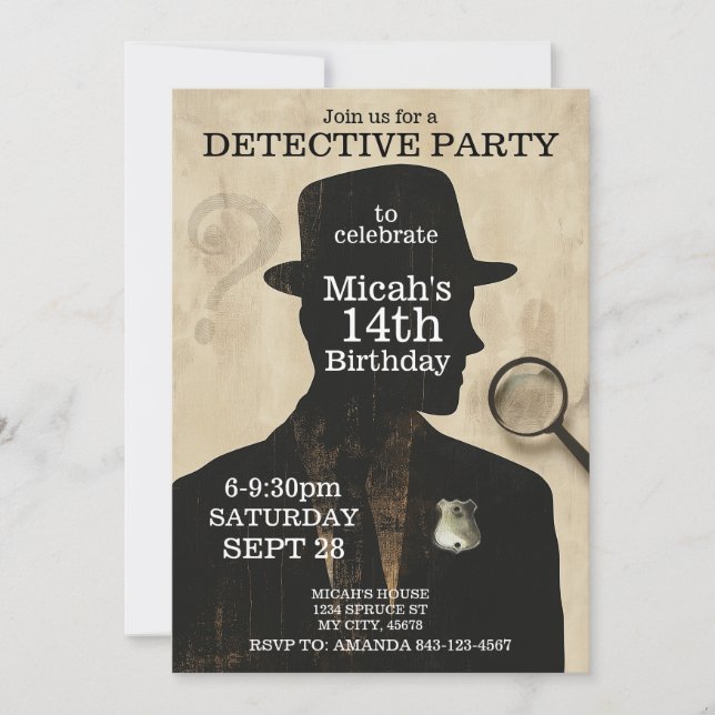 Detective Mystery Birthday Party Invitation (Front)