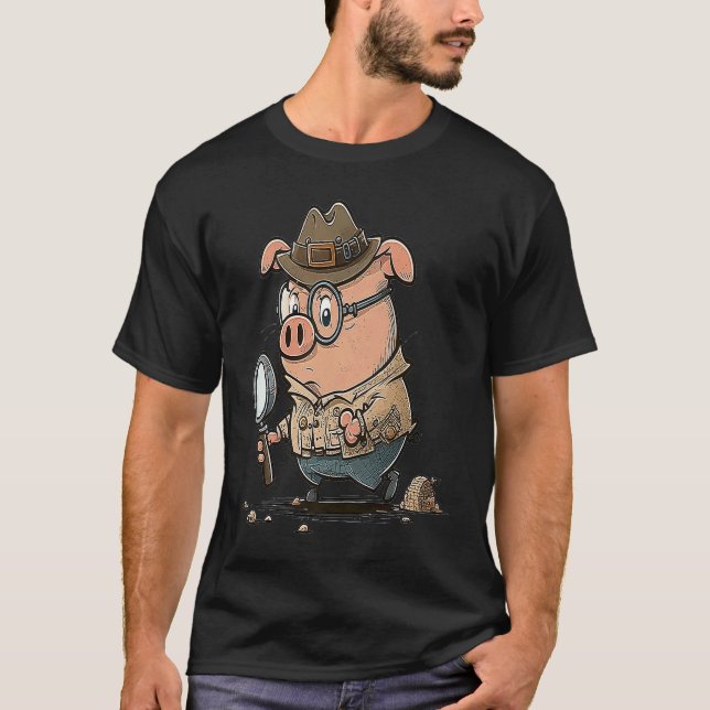 Detective Piggy On the Case and in Style Pig T-Shirt (Front)