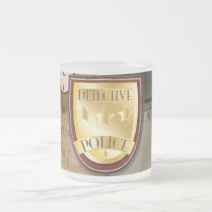 Detective Police Badge Frosted Glass Coffee Mug